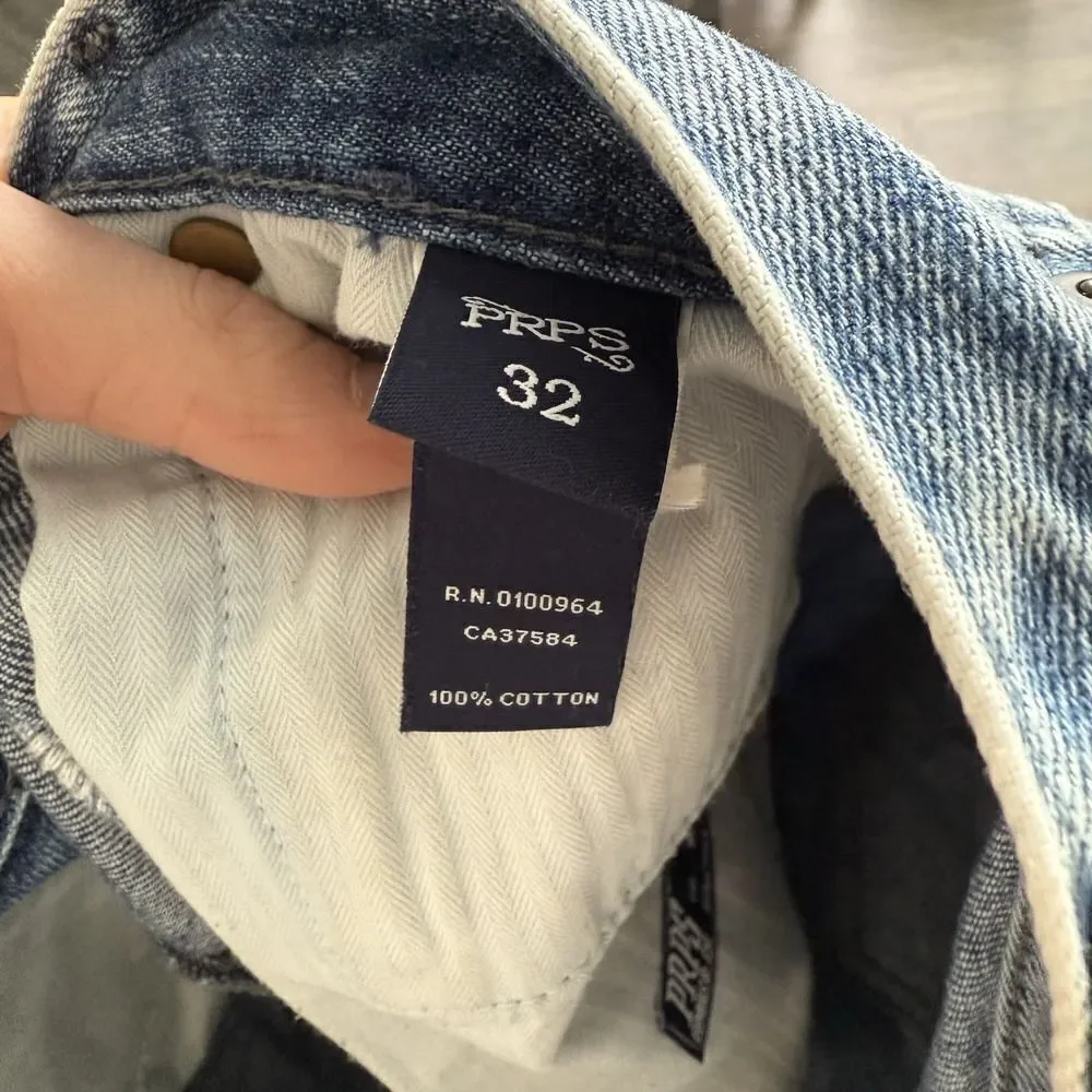 PRPS Demon Fit Mens Size 32 Distressed Button Fly Denim Jeans Light Wash